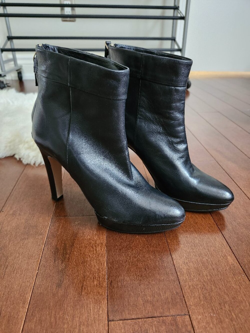 Hugo Boss women's black leather platform booties in size 38.5